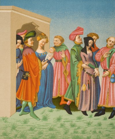 Il seguito di una giovane madre, da un miniatura in un Terence latino posseduto dal re Carlo VI, da 